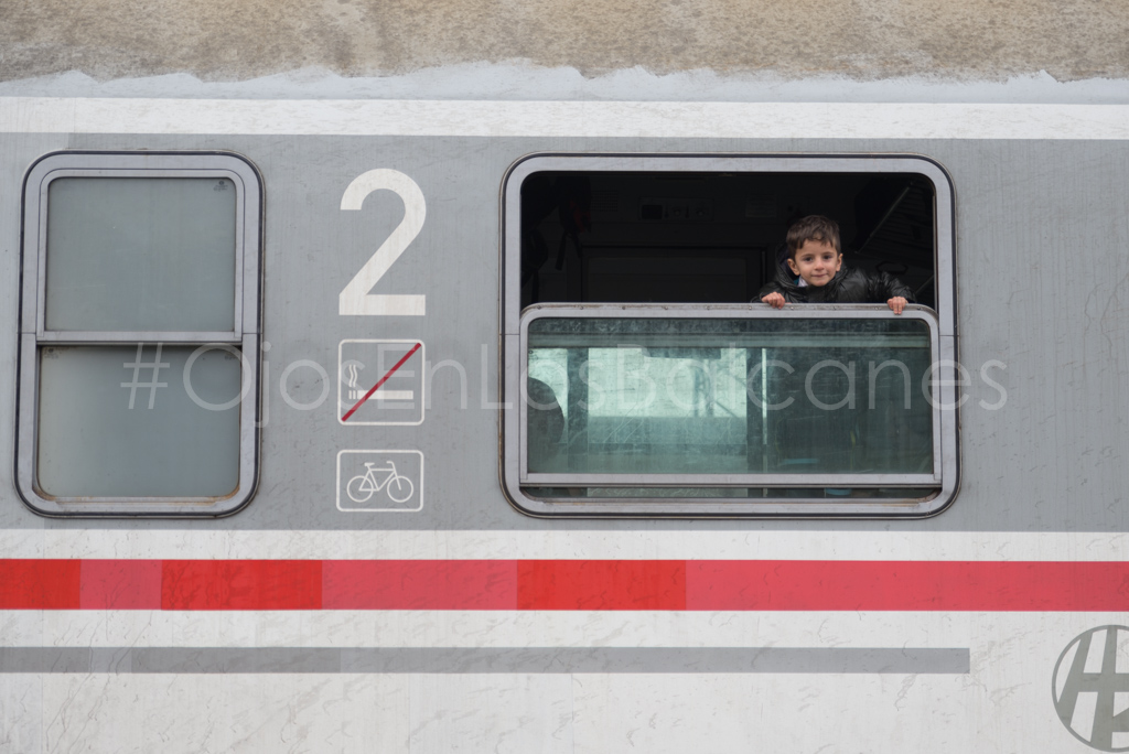 Un niño observa la estación de Sid. Adiós Serbia. Foto: Pablo Ibáñez.